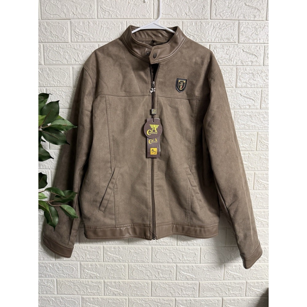 A COLLEZIONI Mens Faux Suede Leather Brown Bomber Jacket XXL NWT